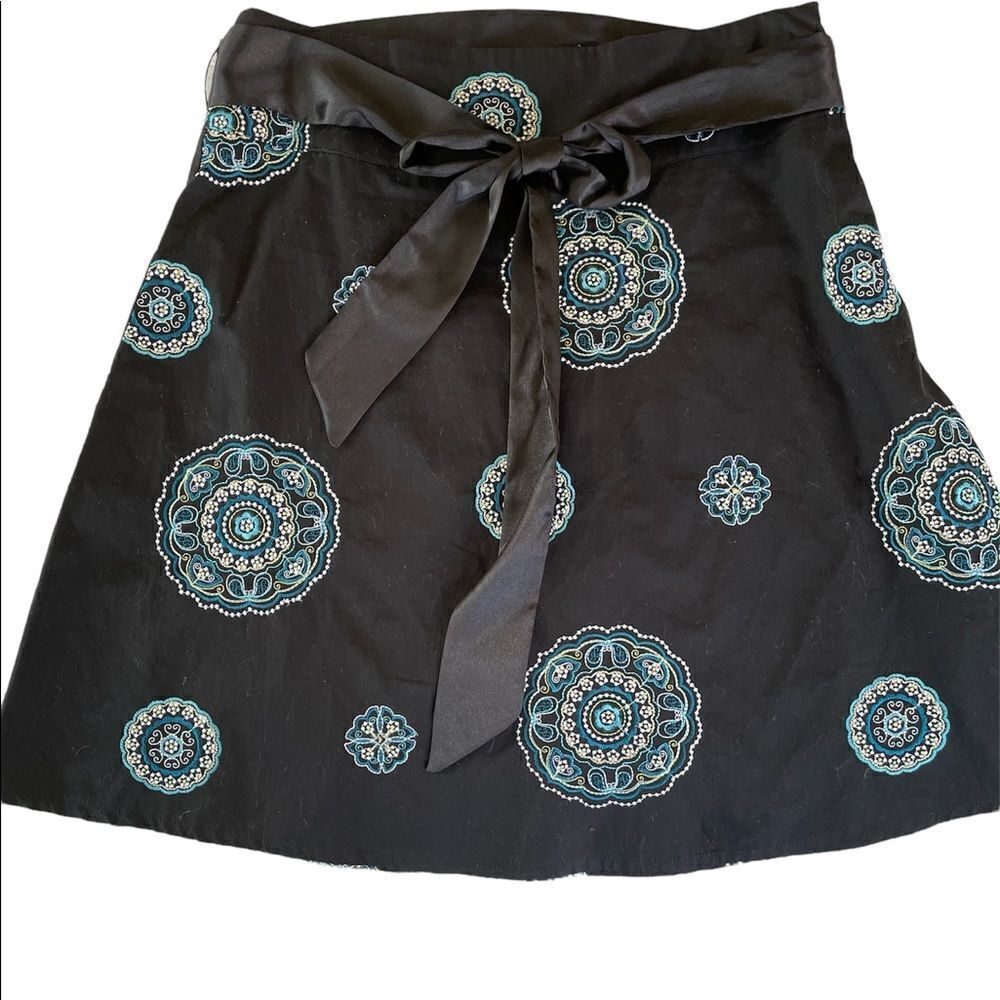 Heart Soul ❤️❤️❤️ black cotton a line skirt with embroidered medallion accents